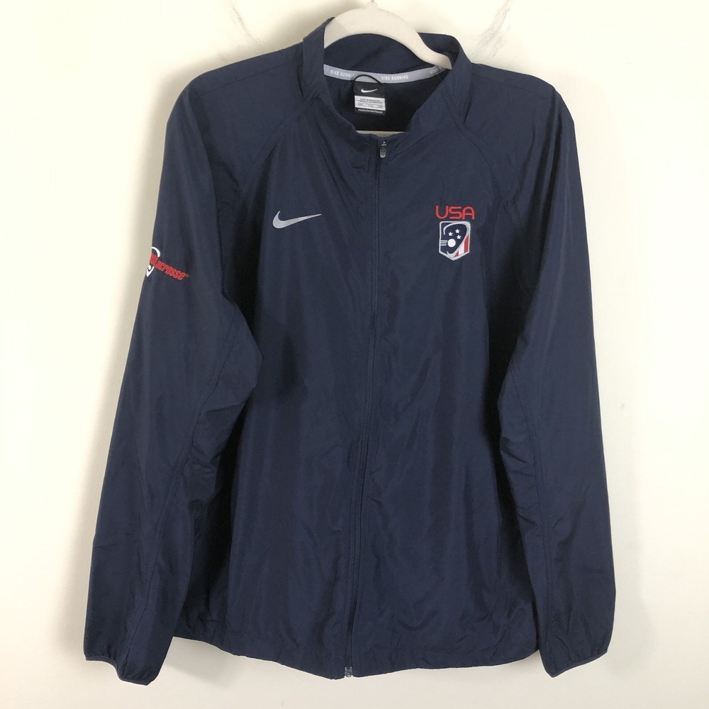 Nike Team USA Lacrosse Olympic Windbreaker Jacket Mens 2XL Navy Lax Sports